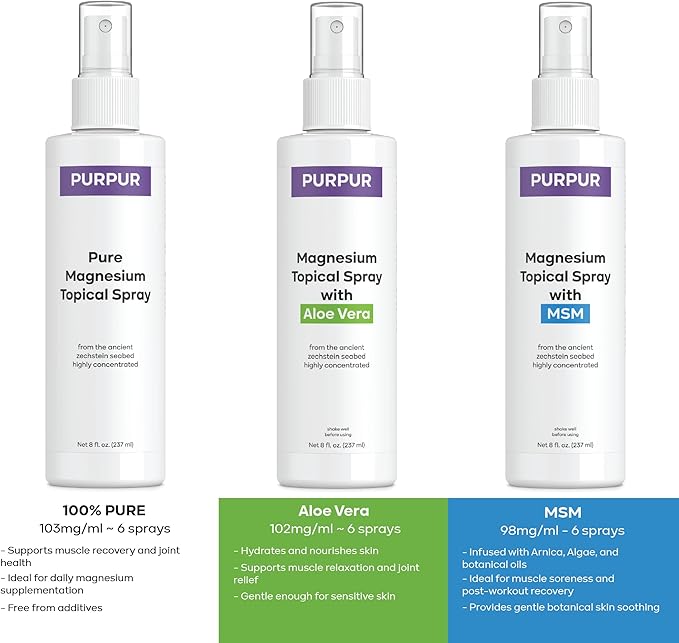 PURPUR Zechstein Magnesium Oil Spray - 100% Pure Topical Magnesium Supplement for Muscle Recovery, Joint Support, and Skin Health, 8 oz