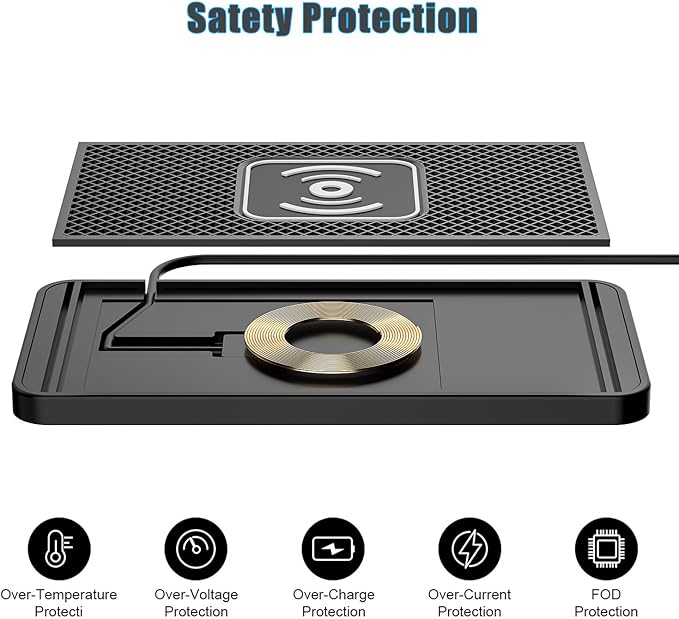 Wireless Charging Pad for Car for Ford F250 350 450 Edge SMax, 15W Fast Wireless Charger Mat Non-Slip Silicone Car Center Console Phone Charging Pad,A/15W-Type-c