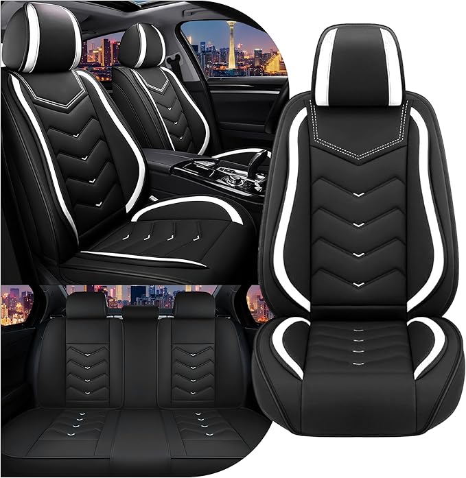 CTDS Car Seat Covers for Ford F-150 2000-2026, Stylish Sport Seat Cover, Premium Nappa Leather Car Seat Cover. Automobile Seat Covers Sets.(Standard 5 Seats/Black White)