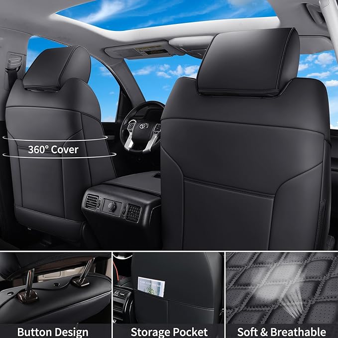 Huidasource Tacoma Seat Covers Full Set, Full Coverage Leather Truck Seat Cushion Cover Custom Fit for 2005-2015 Double & Crew Cab 2nd Gen Toyota Tacoma Base Prerunner SR5 Limited(Full Set/Black)