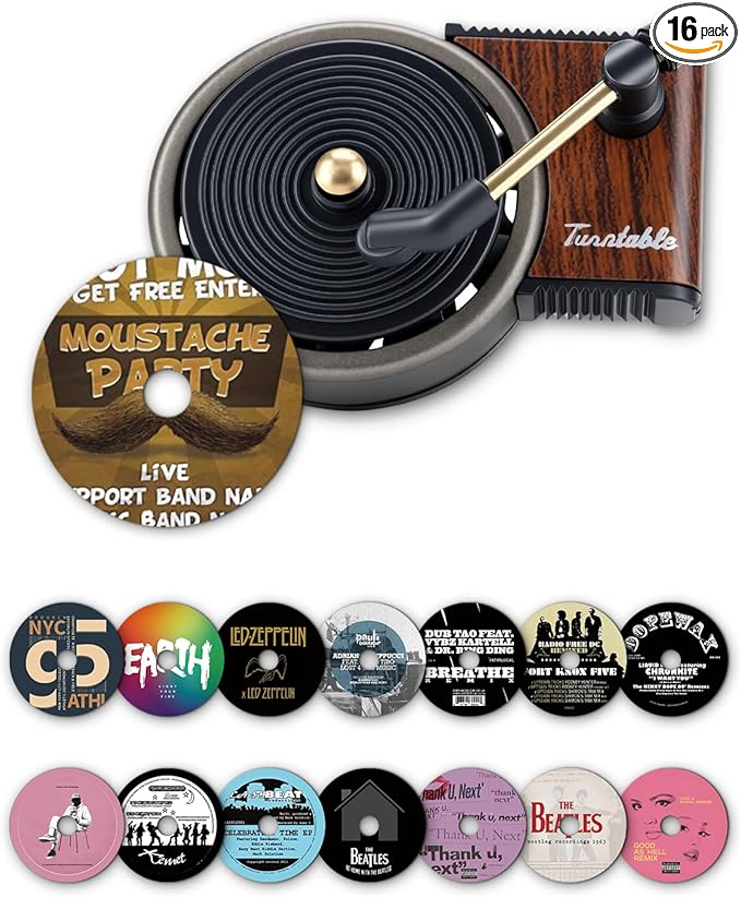 Record Player Car Air Freshener Vent Clip with 15pcs Refill Pads, Retro Black Ice Aromatherapy Diffuser for Singer Merch Gift, Air Freshener Car Decor Accessories, Music Lovers Gifts