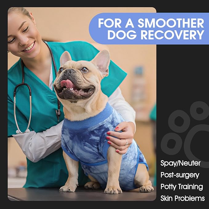 FUAMEY Recovery Suit for Dogs After Surgery,Soft Breathable Dog Bodysuit E-Collar & Cone Alternative Surgical Suit,Male Female Dog Neuter Spay Suits Anti Licking Wounds Onesie Blue Tie Dye XS