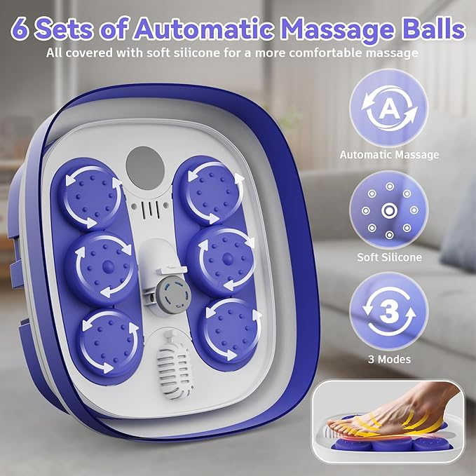 Foot Spa Collapsible, Foot Bath Massager with Heat, Remote, Timer, and 24 Motorized Shiatsu Massage Balls, Foot Soaking Tub Supports Hot/Cold Water Soaking