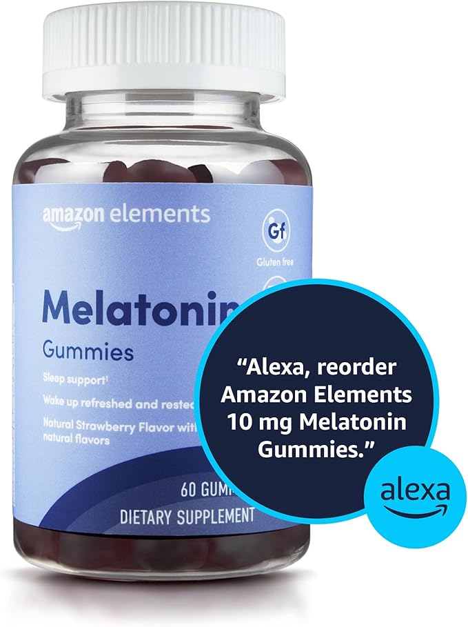 Amazon Elements - Melatonin 10mg Gummies, Supports Restful Sleep, Strawberry, 60 Count (Previously Revly)