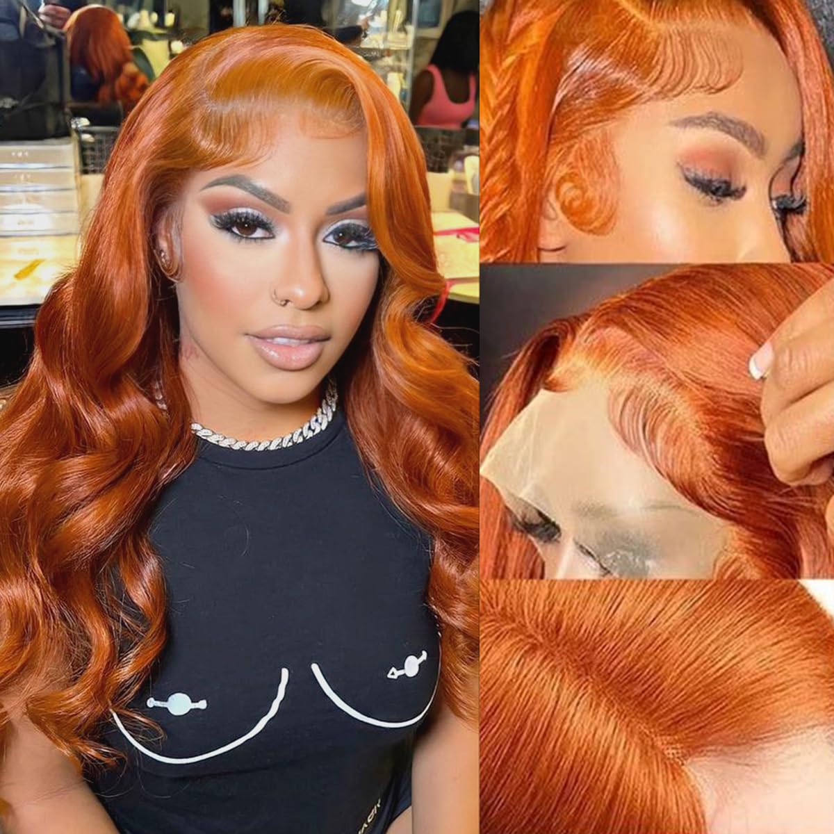 Fascara 20Inch Ginger Orange Lace Front Wigs Human Hair 180% Density Lace Frontal Body Wave Wig 13X4 Lace Front Human Hair Body