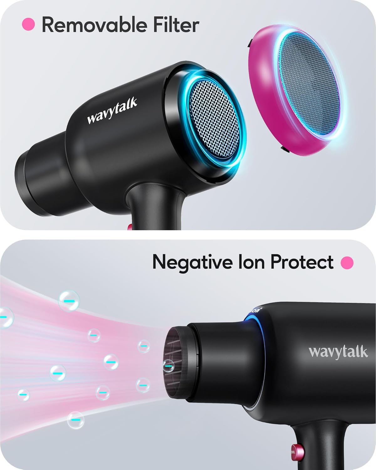 Ionic Hair Dryer for Curly Hair | 1875W Fast Drying | Diffuser & Attachments | Rose Gold