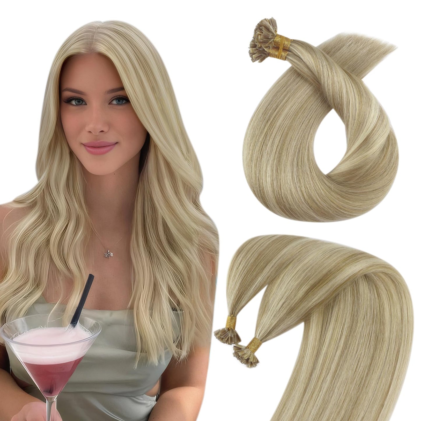 Sunny Hair K Tip Hair Extensions Blonde Highlight K Tip Hair Extensions Real Human Hair Ash Blonde Highlight Golden Blonde Fusio