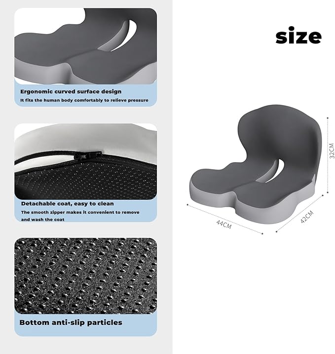 Back and Seat Cushion, Soothe+Cushion,Car Seats with Lumbar Support,Memory Foam Non Slip Skin with Back Support for Office Chair, Car (Gray)