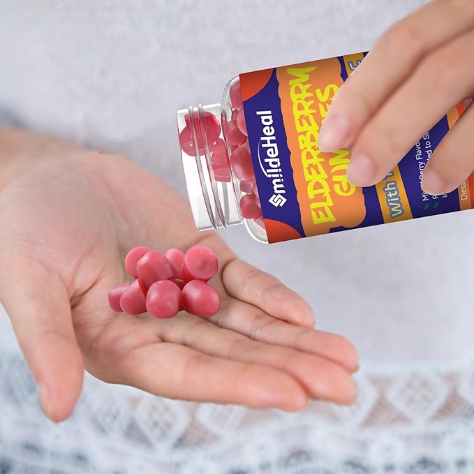 Elderberry Gummies, Elderberry Extract 300mg, with Vitamin C and Zinc, Strawberry Flavor Gummies, Non-GMOs, Gluten Free, Vegan-Friendly, Immune Support, 60 Count (Pack of 2)