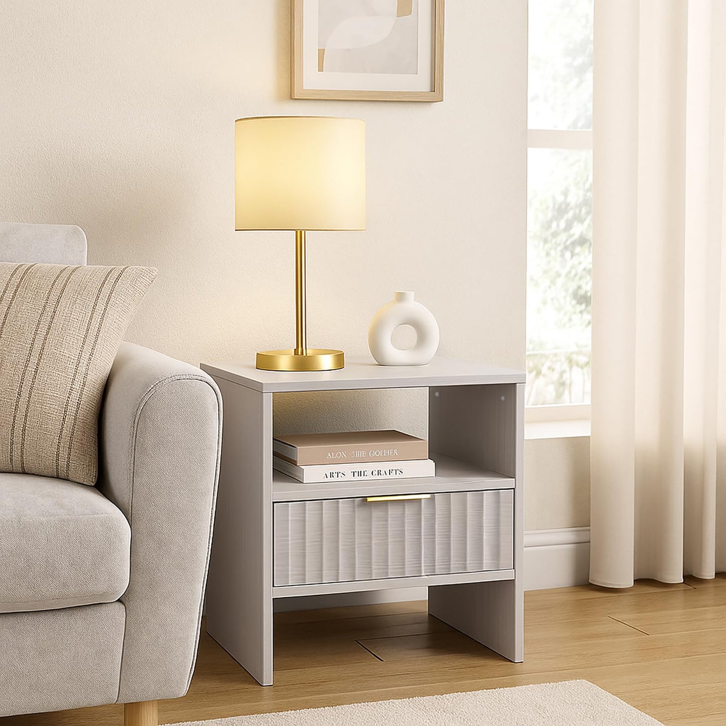 KATYGLORY Nightstand with Drawers, Bedside Table with Storage Shelf, Modern Night Stand with Drawer for Bedroom, End Table for Home Living Room Office White