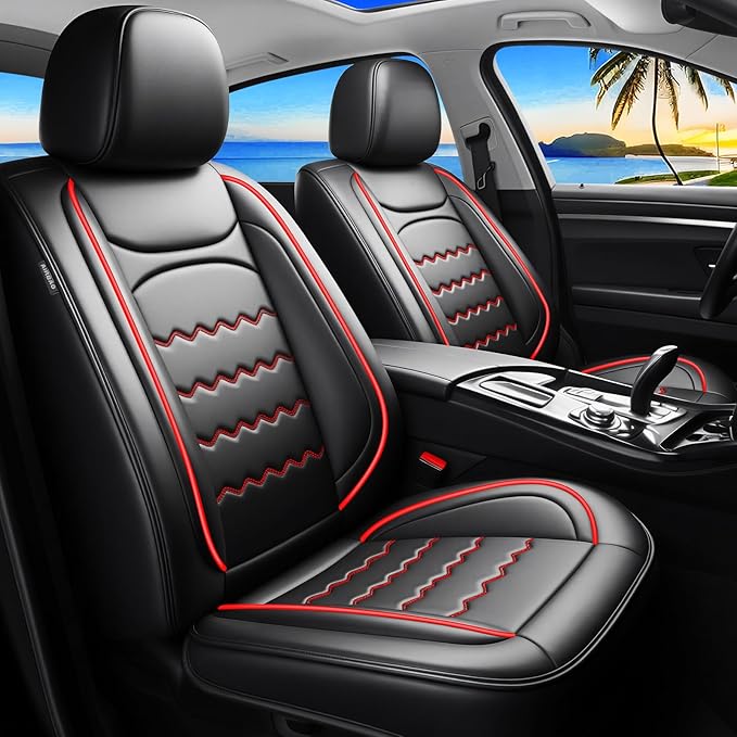 CX-30 Car Seat Covers Fit for Mazda CX-30 2020-2026, Full Coverage Premium Leather Waterproof Breathable Seat Covers, Automotive Seat Protectors, Airbag Compatible(2 Front Seats, Black & Red)