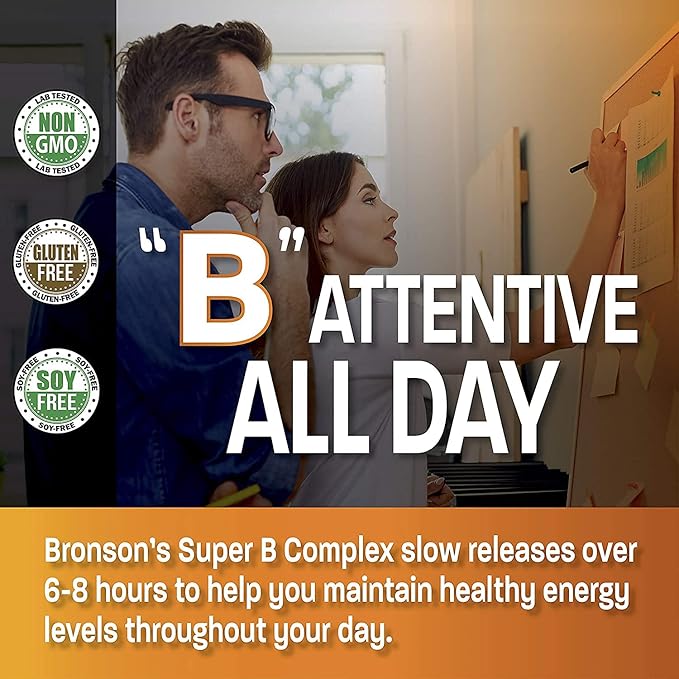 Bronson Super B Vitamin B Complex Sustained Slow Release (Vitamin B1, B2, B3, B6, B9 - Folic Acid, B12) Contains All B Vitamins 250 Tablets