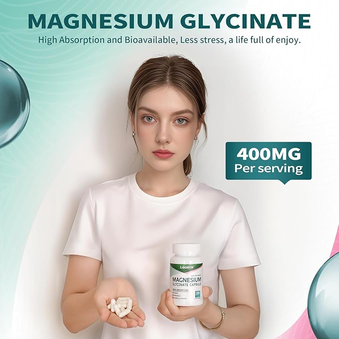 Magnesium Glycinate 400 MG per Serving 100% Chelated for High Absorption, Gentle On Stomach, Non-GMO, 180 Vegetarian Capsules