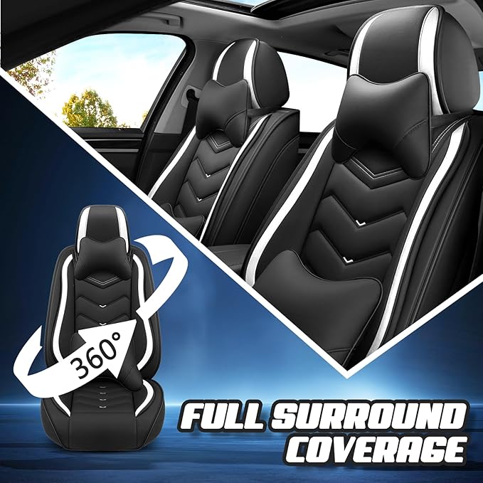 Car Seat Covers for VW Eos 2007-2016, Premium Nappa Leather Car Seat Cover, Stylish Sport Seat Covers， Automobile Seat Cover Sets.(Luxury 2 Seats/Black White)