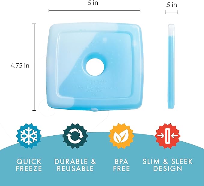 Cool Coolers by Fit & Fresh 4 Pack Slim Ice Packs, Quick Freeze Space Saving Reusable Ice Packs for Lunch Boxes or Coolers, Green