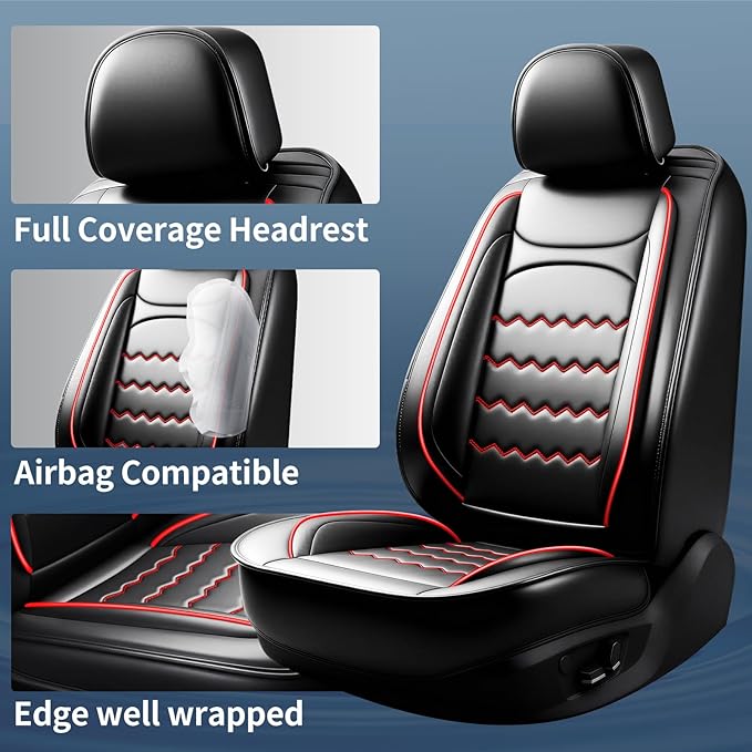 CX-3 Car Seat Covers Fit for Mazda CX-3 2016-2021, Full Coverage Premium Leather Waterproof Breathable Seat Covers, Automotive Seat Protectors, Airbag Compatible(Full Set Seats, Black & Red)