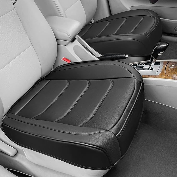 Car Seat Cover for Luxury & Comfort - PU Leather, Anti-Slip, Full Wrap Protection with Storage Pocket for Bottom Cushion - Universal Fit for 95% of Vehicles (Black,2 Piece)