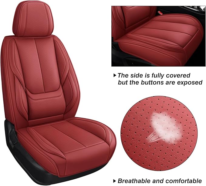 Front Car Seat Covers, Leather Car Seat Covers, Fit for Most Cars SUV and Most Sedan Red