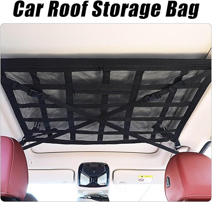 Overhead Car Organizer, Compatible with Ford F-150 XL/Raptor 2010-2025 Car Roof Storage Net Universal Car Ceiling Storage for Camping Storage Bag,Black-Small