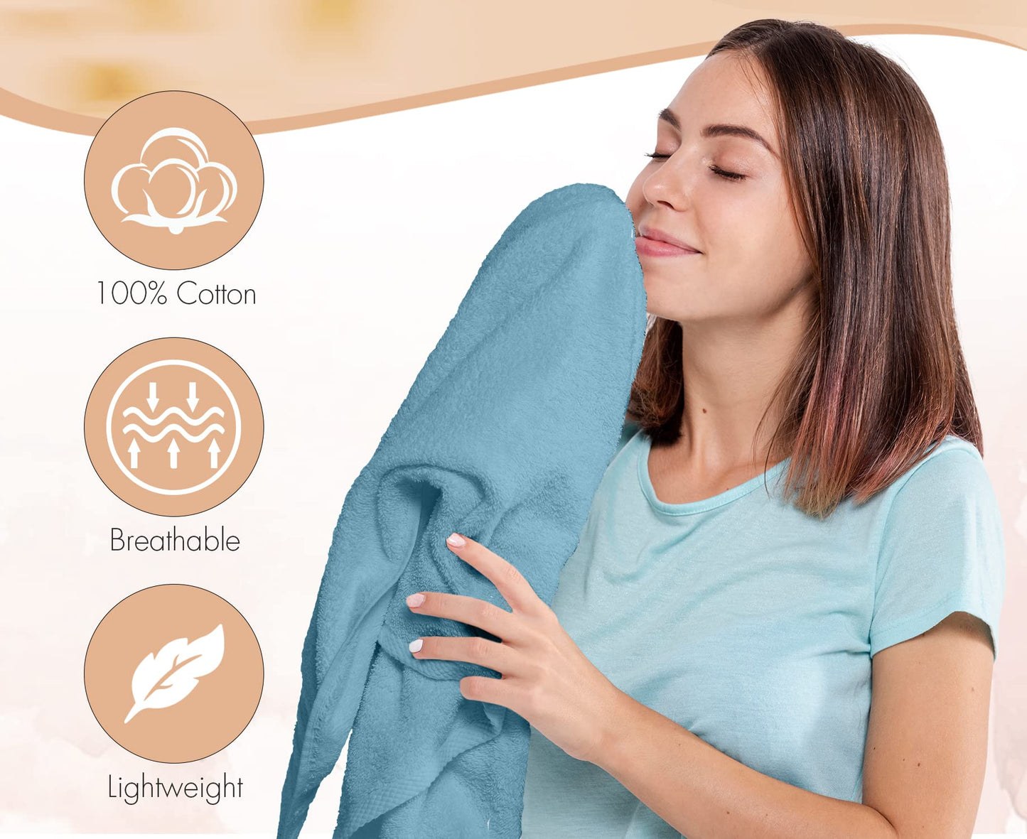 KAHAF COLLECTION Pack of 6 Bath Towels Set 27 x 54 Inches, 100% Cotton, Larger & Lighter Weight, Quicker to Dry, Super Soft and Absorbent, Perfect for Bathroom (Multicolor, Pack of 6 (27''x54''))