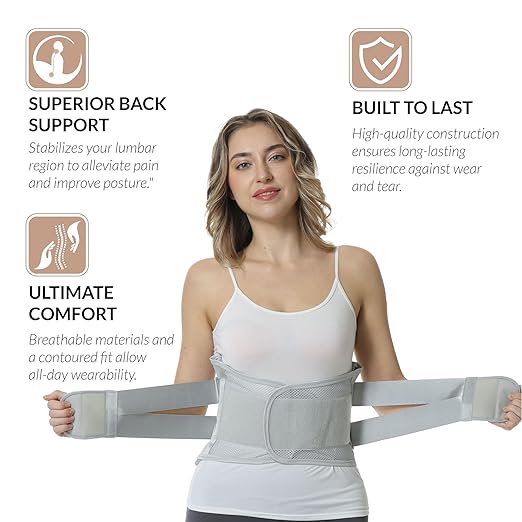 NeoTech Care Adjustable Double Pull Lumbar Brace/Lower Back Belt (Grey, Size XL)