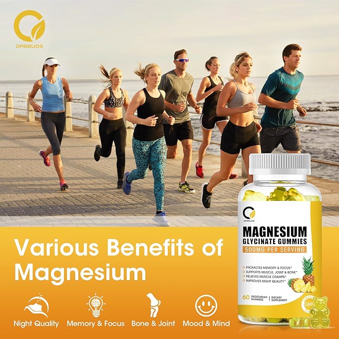 (2 Pack) Magnesium Glycinate Gummies, High-Absorption Magnesium Supplement with Calcium & Vitamins, Support Bone, Muscle, Night, Memory & Mood, Vegan, Non-GMO, 60 Counts, Pineapple Flavor