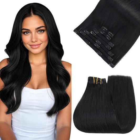 Easyouth Clip In Hair Extensions Human Hair Black Hair Extensions Real Human Hair Clip Ins Jet Black Clips On Hair Extension Hum