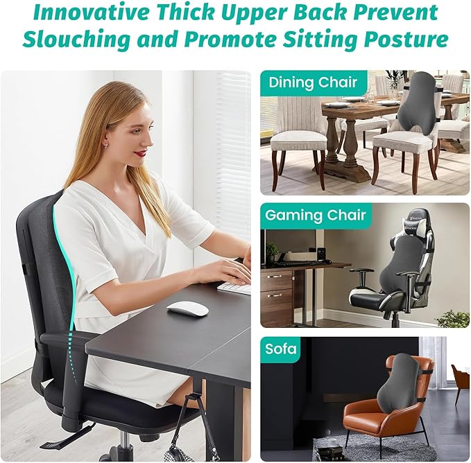 High Back Support for Office Chair Fully Support Entire Back for Comfort,Pain Relief and Posture Improved- Memory Foam Lumbar Support Pillow for Office Chair,Recliner