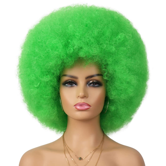 G&T Wig 70S Afro Green Wigs For Women Glueless Wear And Go Wig Costume Cosplay Disco Fun Wigs Heat Resistant Bouncy Wigs Short A