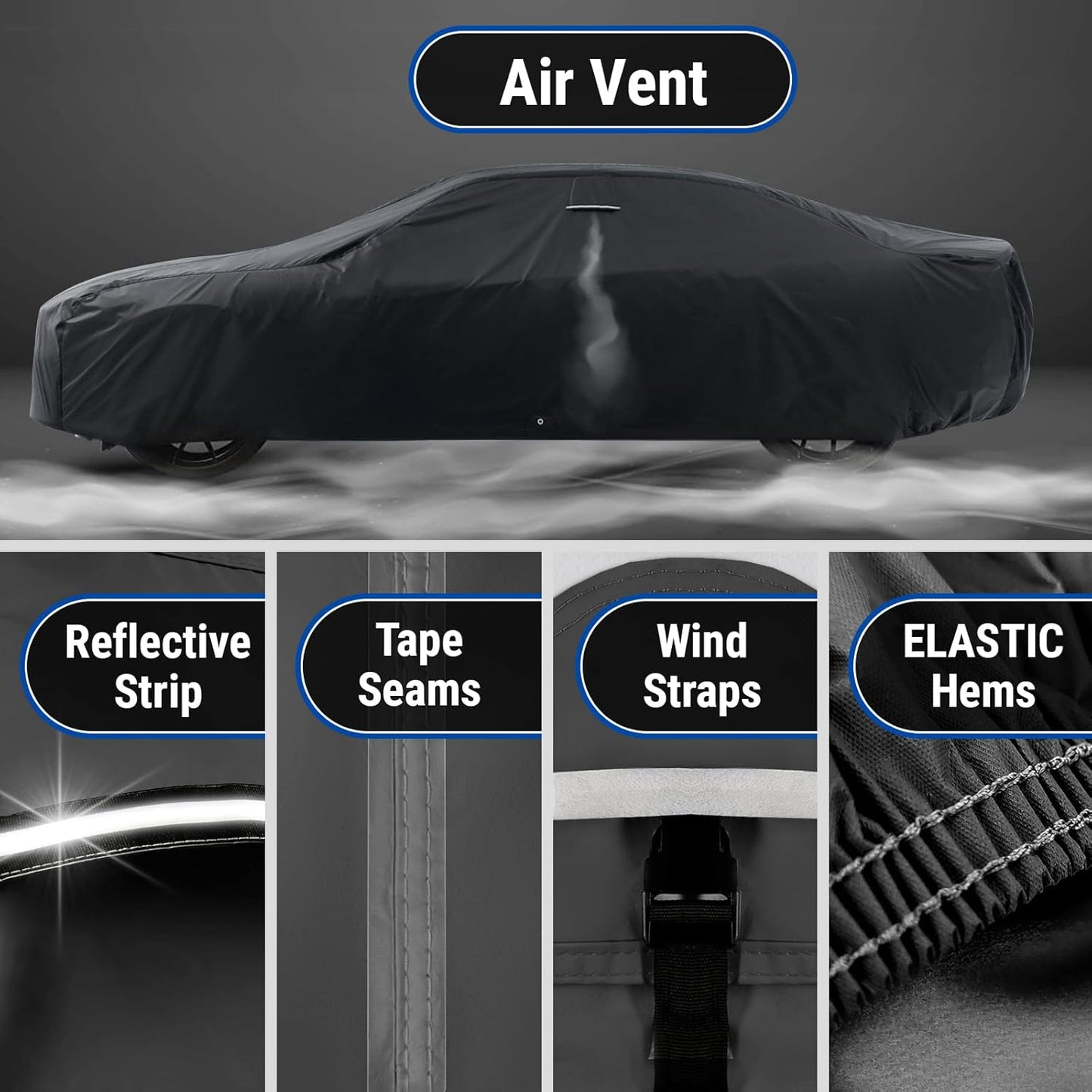 iCarCover Custom Car Cover for 2020-2025 Chevy Corvette C8 w/High Wing Spoiler Waterproof All Weather Rain Snow UV Sun Protector Full Exterior Indoor Outdoor Car Cover (Stripe - Black/Red)