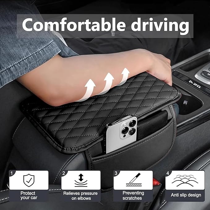 Car Armrest Cushion for Isuzu D-MAX MU-X 2015-2025, Center Console Covers Pad Leather Accessories, Arm Rest Protector Mat with Side Storage Bag for SUV/Sedan/Truck, D/Red