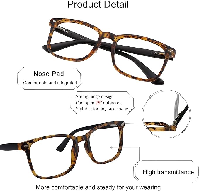 YEIN Bifocal Reading Glasses with Blue Light Blocking Lenses, Bifocal Reader for Women and Men, Vintage Square frame with Spring Hinge (+0.00/+1.25 magnification)
