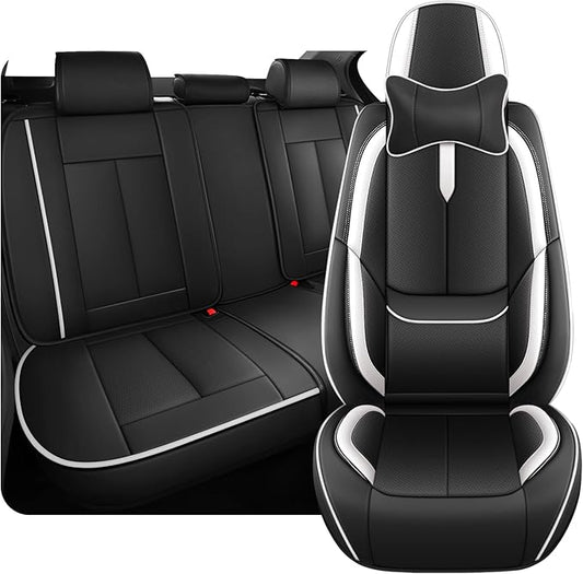 Fit for 98% of Mercedes Benz Car Seat Covers with Headrests, Premium Nappa Leather Seat Cover, Fully Wrapped Protect Modern Style Seat Cover (5-Seat Luxury, Black & White)