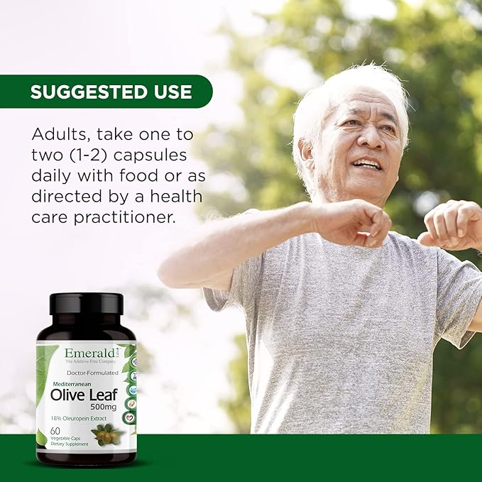 EMERALD LABS Mediterranean Olive Leaf 500mg - Gluten-Free, Vegan Olive Leaf Extract - Supports Skin, Immune & Heart Health - 60 Vegetable Capsules (Up to 60-Day Supply)