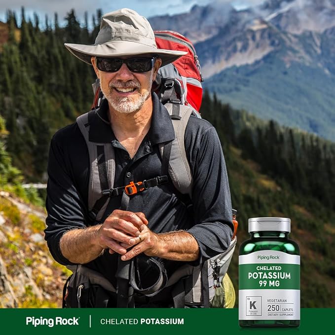 Piping Rock Chelated Potassium Supplement 99 mg | 250 Caplets | Potassium Gluconate | Vegetarian, Non-GMO, Gluten Free