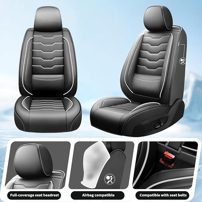 Fit Tucson Car Seat Covers Premium Leather for Hyundai Tucson 2010-2025 2026. Waterproof， Breathable, Scratch-Resistant & All-Weather Seat Cushion Protector (Full Set, White Line Black)