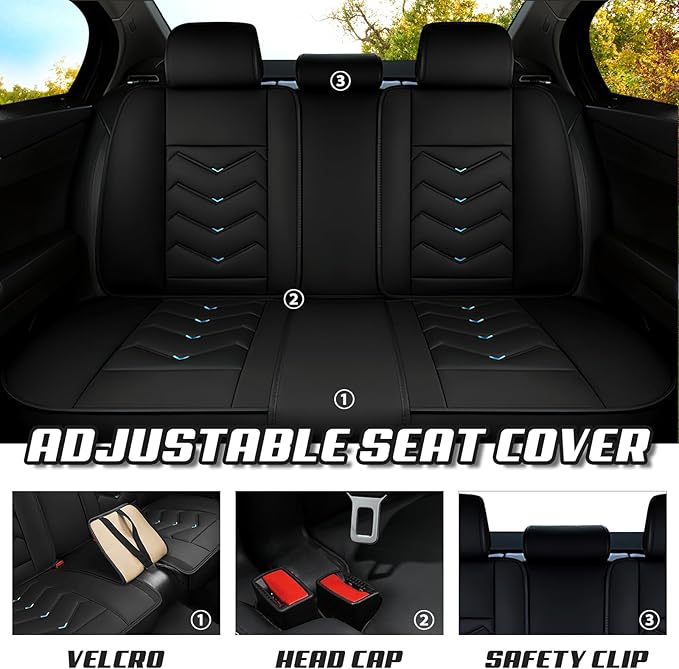 Car Seat Covers for VW Eos 2007-2016, Premium Nappa Leather Car Seat Cover, Stylish Sport Seat Covers， Automobile Seat Cover Sets.(Luxury 5 Seats/Black Blue)