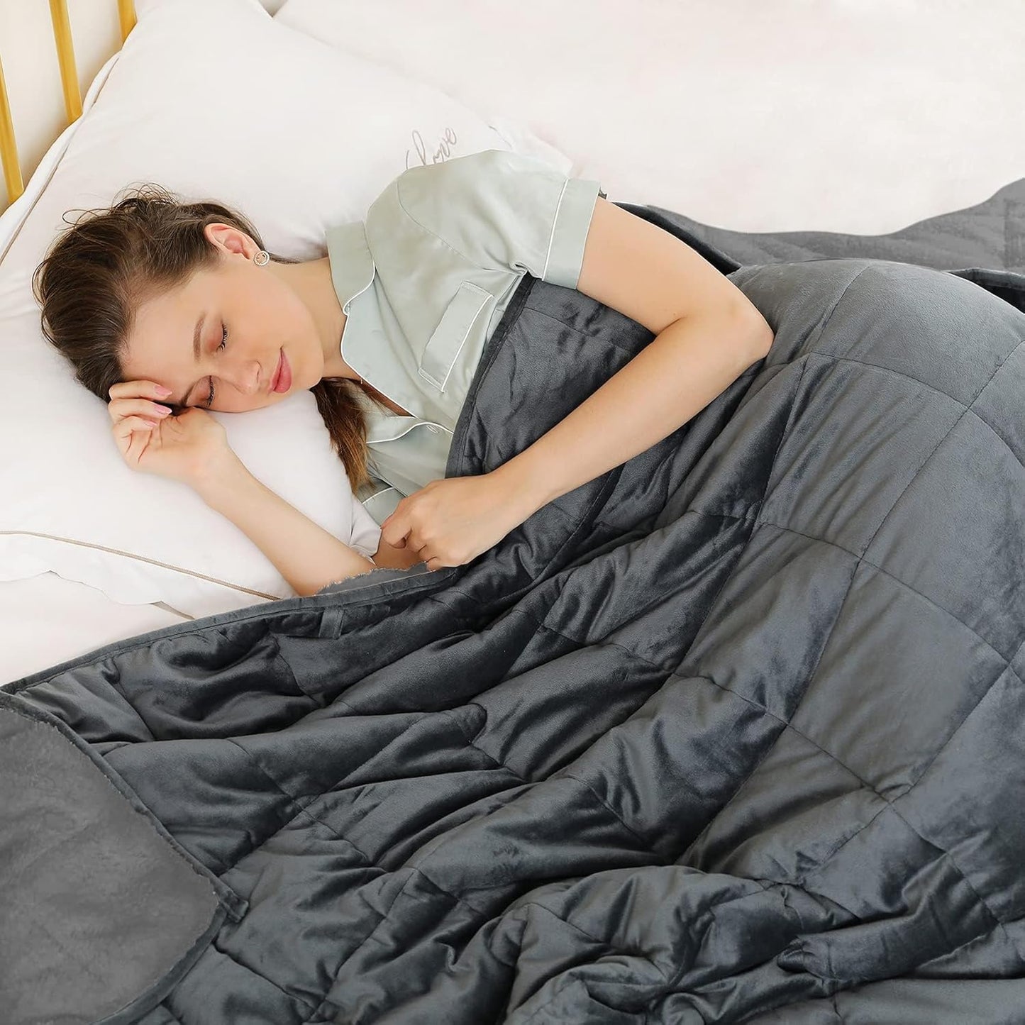 Weighted Sherpa Fleece Blanket | 20 lbs | Extra Fuzzy Queen Size for Adults