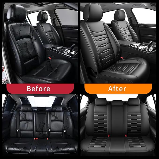 Fit Avalon Car Seat Covers for Toyota Avalon 2001-2024 2025 2026 - Upgraded Premium Waterproof & Breathable Leather, Airbag Compatible, All-Weather Seat Cushion Protector (Full Set, Black)