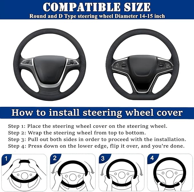 Soft Leather Car Steering Wheel Cover, Universal 15 Inch Colorful Rhinestones Anti-Slip Elastic Steering Wheel Covers for Most Cars, Sparkly Crystal Diamond for Women Girls (Pink)