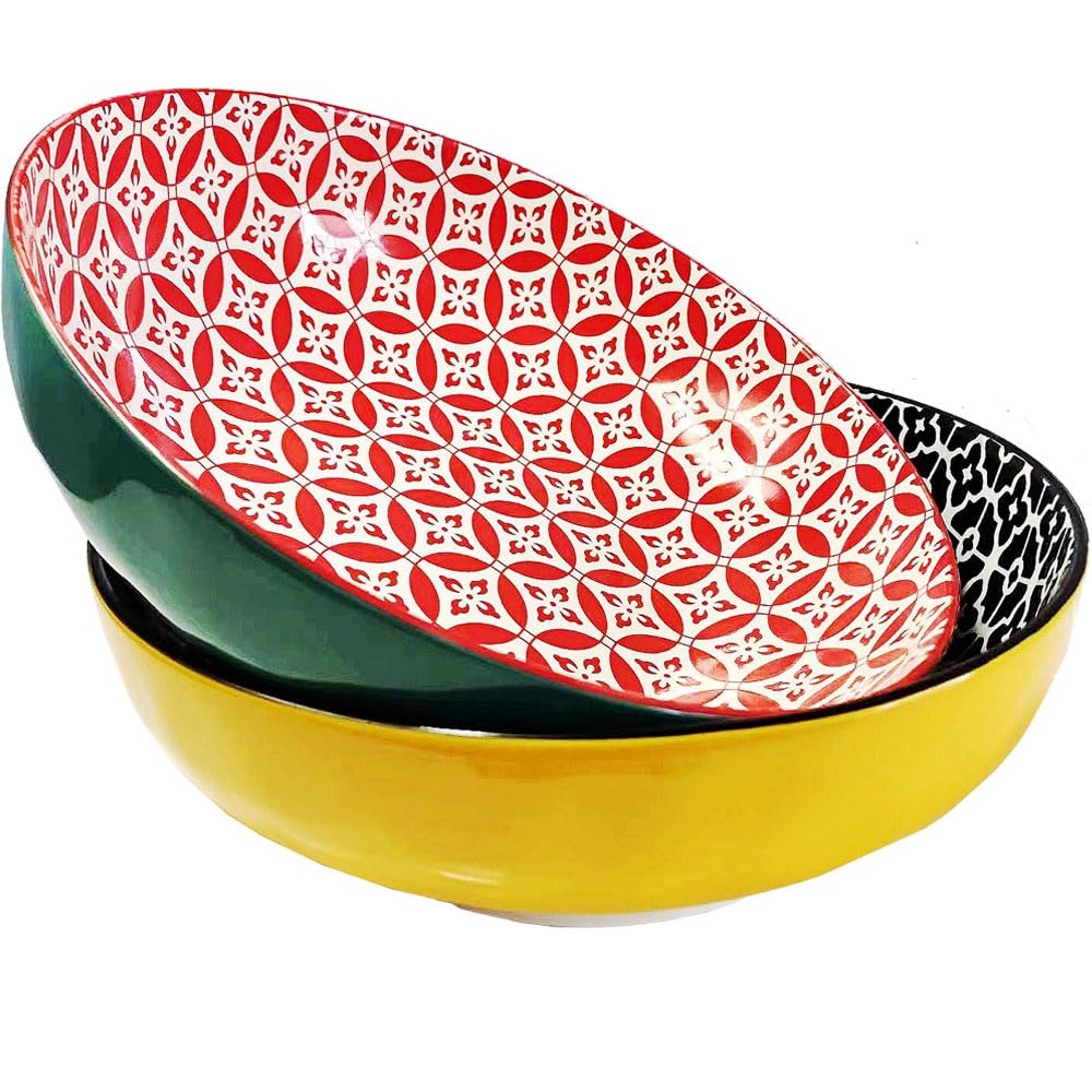 Qlans Large Salad Bowl, 10.5-inch, 80 oz, 2 Spaghetti Bowls - Colorful Party Dishes, Ideal Home Gifts