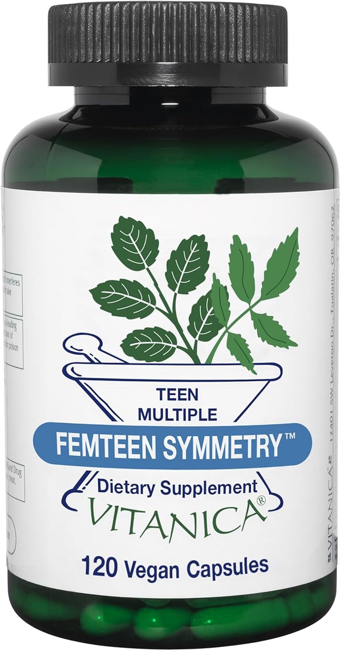 Vitanica FemTeen Symmetry, Vitamins for Teens, Daily Multivitamin, Vegan, 120 Capsules