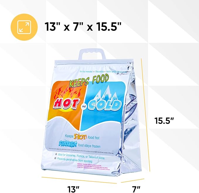 Superio Hot and Cold Insulated Bags for Food Delivery, Grocery Shopping Bags, Food Storage for Hot and Frozen Food for Travel, Disposable Cooler Bag, Reinforced Thermal Lunch Bag (24, 13"x7"x15.5")