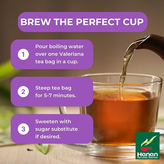Hanan Valerian Root Tea for Bedtime 25 Bags - Te de Valeriana, Herbal Calming Night Tea - 100% Pure, Caffeine-Free, Non-GMO, Herb from Peru