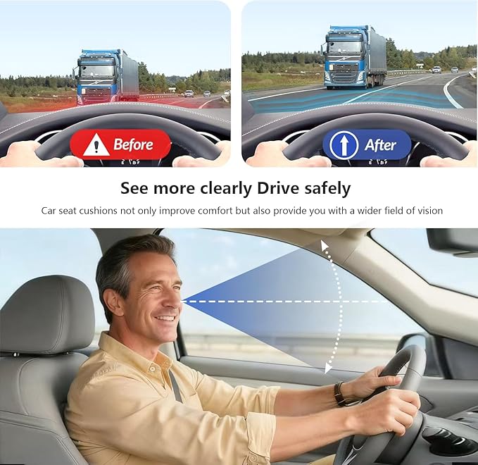 Car Seat Cushion for Long Driving, Office Chair Cushion, Memory Foam Seat Cushion Effectively Increase Height by 3.94 Inch, Car Seat Cushion for Back Pain Sciatica Tailbone Pain Relief.