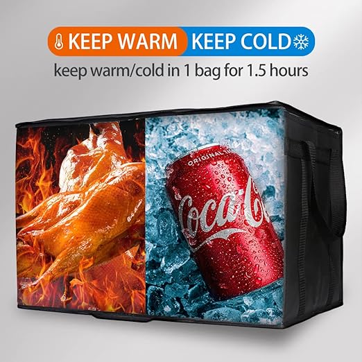 Bodaon 4-Pack Cooler Insulated Food Delivery Bag, Rideshare Delivery Bag, XXX-Large Thermal Bags for Catering/Hot Pizza, Travel/Camping/Picnic/Grocery Reusable Warmer Frozen, Black With Bottom