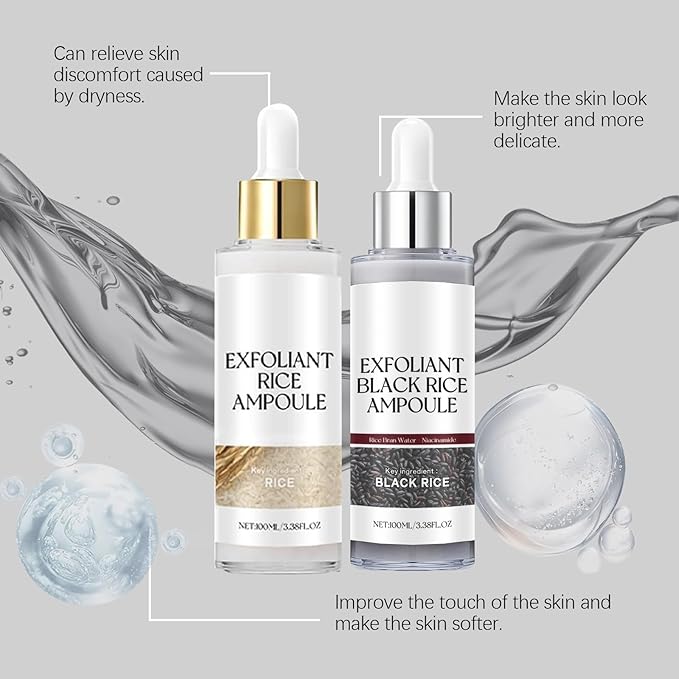 2PCS Peel Shot Glow Rice Ampoule Duo,White & Black Rice Exfoliant,Rice Ampoule Duo Exfoliating Solution,2025 New Black & White Rice Brightening Duo for Glowing Skin | Gentle Peel + Pore Minimizing