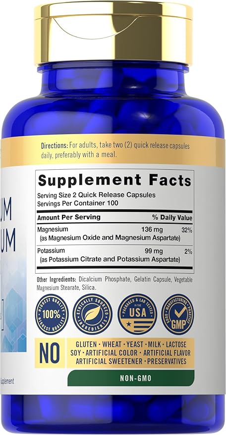 Carlyle Potassium Magnesium Supplement | 200 Count | Non-GMO & Gluten Free Complex