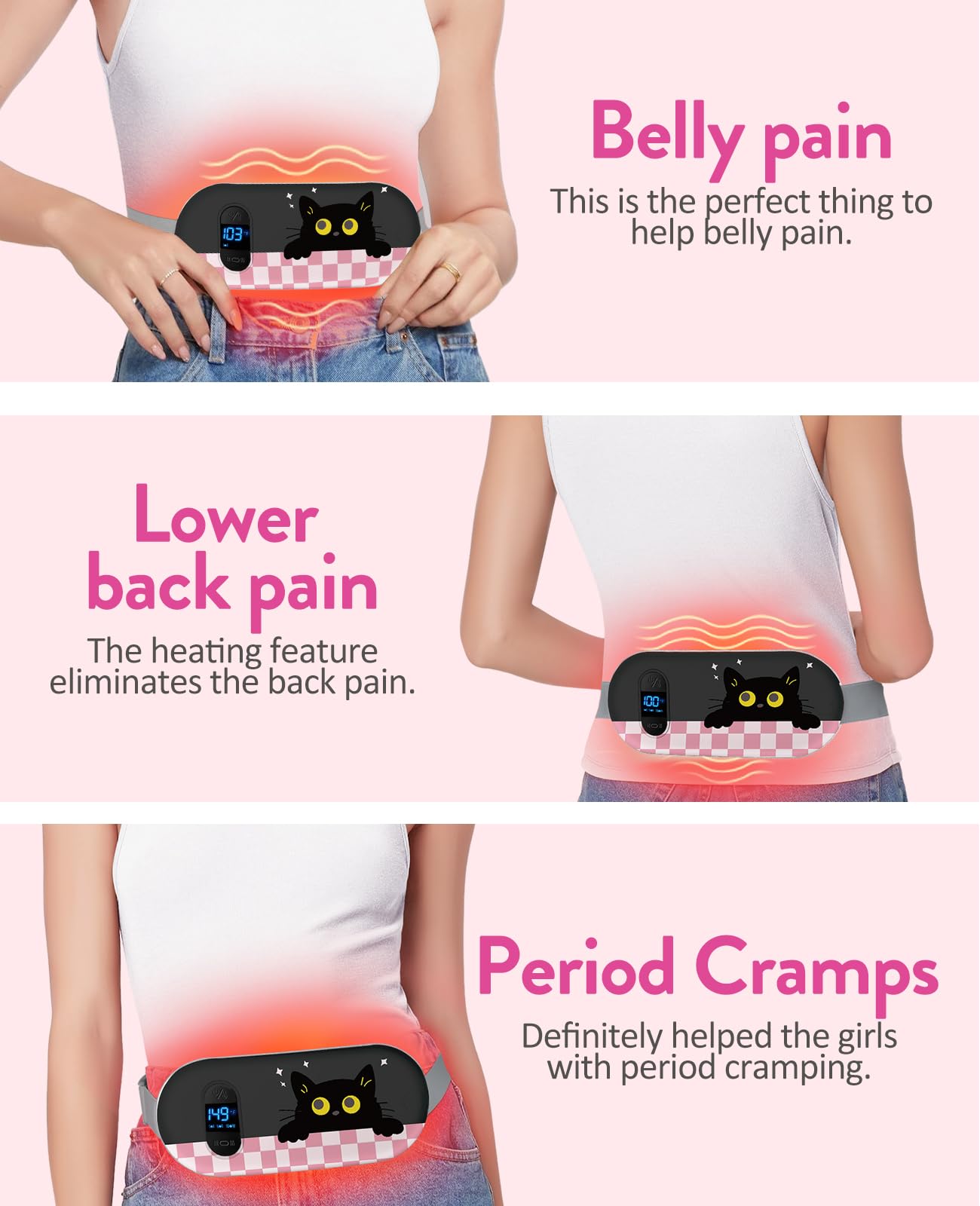 Portable Heating Pad for Period Cramps: Cordless Menstrual Heating Pad with 6 Heat Levels and 6 Massage Modes, 3s Fast Heating Gift for Women and Girl(Pink)