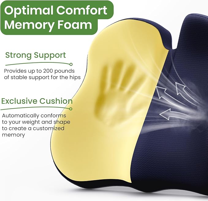 A-Pce Ergonomic Seat Cushion -Large Memory Foam Cushion for Office Chair- Sciatica & Lower Back & Coccyx Pain Relief - Car Seat Cushions for Driving Seat Cushion, Deep Blue
